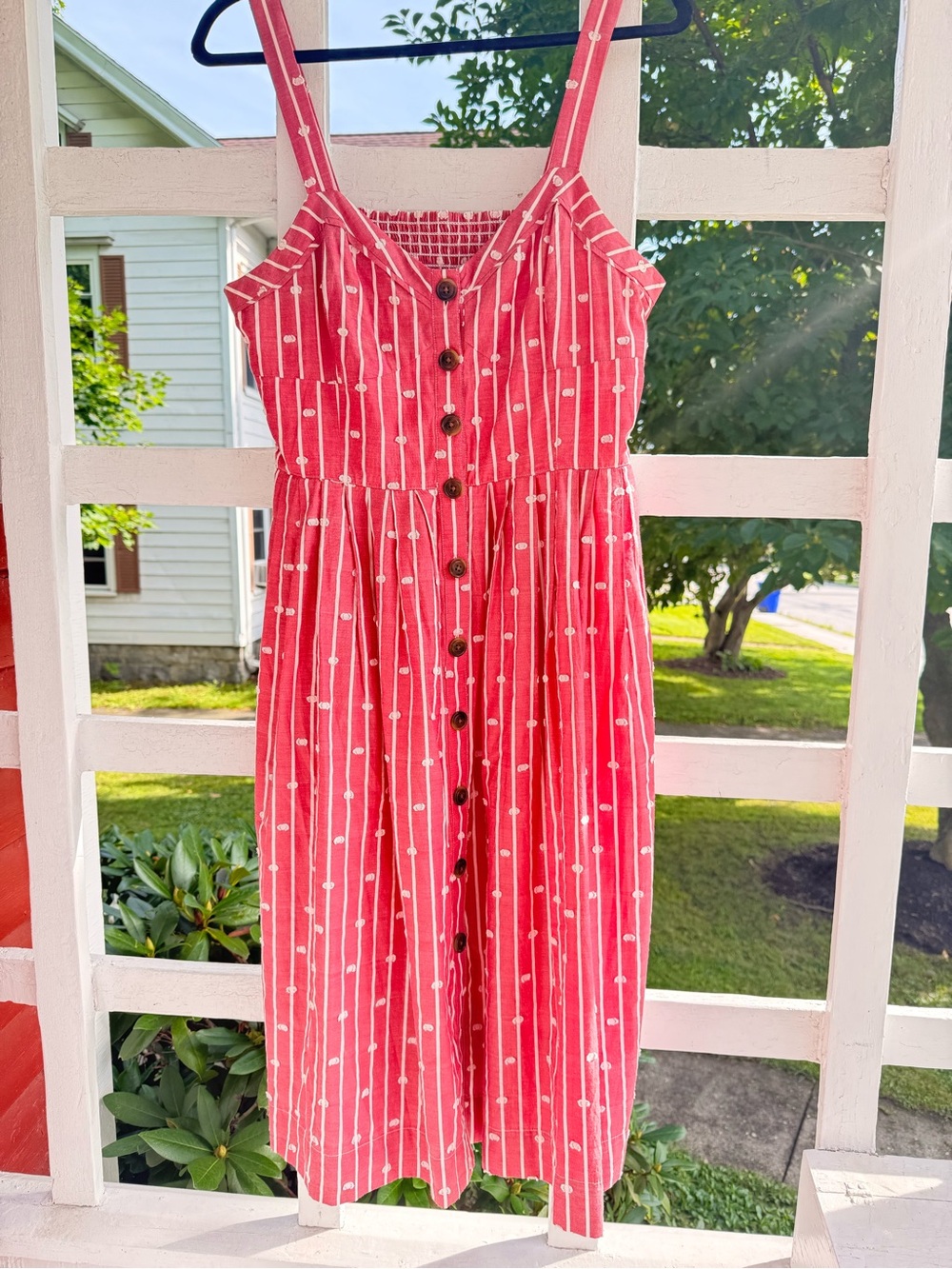 Maeve Pink Striped Button-Front Midi Sundress